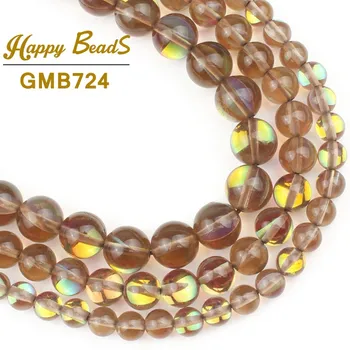 

Brown Flash Austrian Crystal Glitter MoonStone Smooth Round Loose Spacer Beads For Jewelry Making 6 8 10MM 15"Inch Diy Bracelet