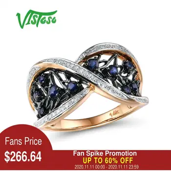 

VISTOSO Gold Rings For Women Pure 14K 585 Rose Gold Sparkling Diamond Natural Blue Sapphire Luxury Vintage Party Fine Jewelry