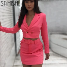 Saimishi/Модная Повседневная мини юбка костюмы женский комплект 2 шт.