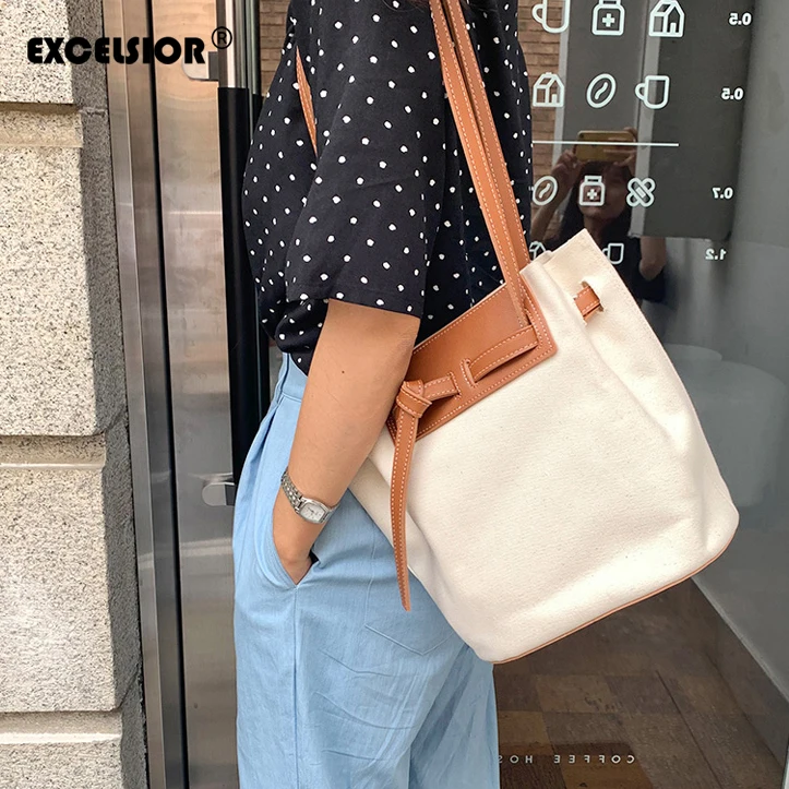 

EXCELSIOR Early Autumn Women's Bag PU and Canvas Patchwork Shoulder Bag Big Capacity Crossbody Bags for Female bolso mujer