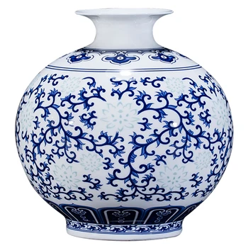 

JINGDEZHEN RICE-PATTERN PORCELAIN CHINESE VASE ANTIQUE BLUE-AND-WHITE FINE BONE CHINA DECORATED CERAMIC VASE