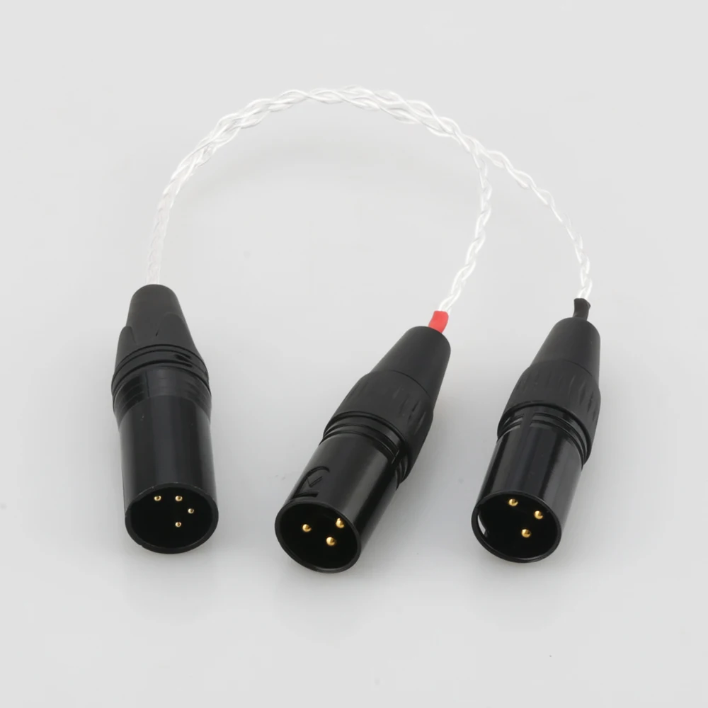 High Quality HIFI cable with 4 pin XLR Female to 2x 3 pin XLR Male Balanced Silver Plated Headphone Audio Adapter
