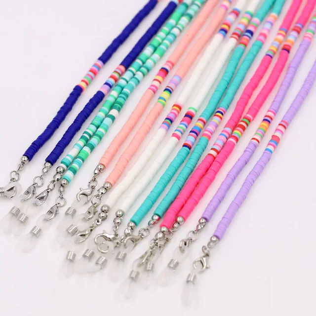 Multicolor Clay Beads String Long Chain Mask Strap Boho Colorful