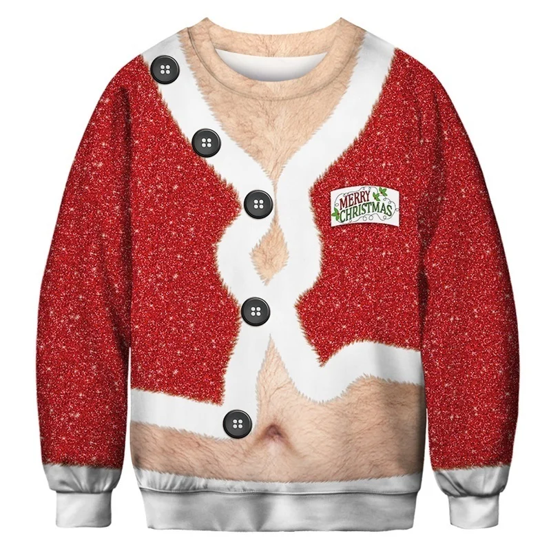 Online 2019 Unisex hombres mujeres Ugly Navidad suéter vacaciones Santa elfo divertido Navidad Cos pelo falso Jumper Otoño Invierno Tops ropa