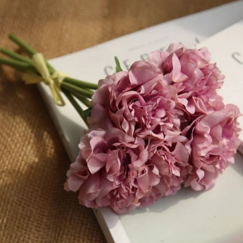 Розовые шелковые гортензии Искусственные Свадебные цветы для невесты ручной Шелковый Цветущий пион поддельные цветы белые украшения для дома - Цвет: D