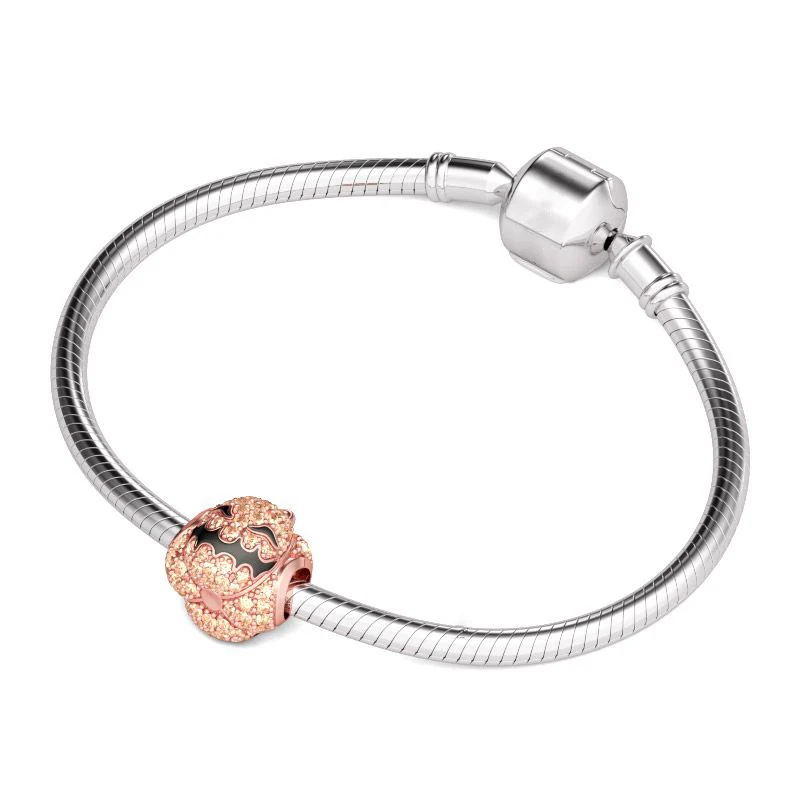 Starland 925 Sterling Silver with Rose Gold Plated and Champagne CZ Halloween Pumpkin Charms Fit Pandora Original Bracelet