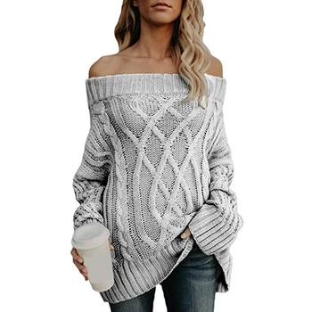 

Women Sweater Warm Autumn And Winter Lady Thick Off The Shoulder Sweater Femme Solid Soft Sweaters Robe Femme