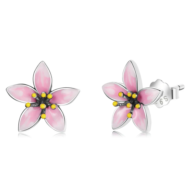 BAMOER 925 Sterling Silver Tiny Stud Earrings Daisy Flower Earrings Cherry Blossom Stud Earrings for Women Jewelry Gifts