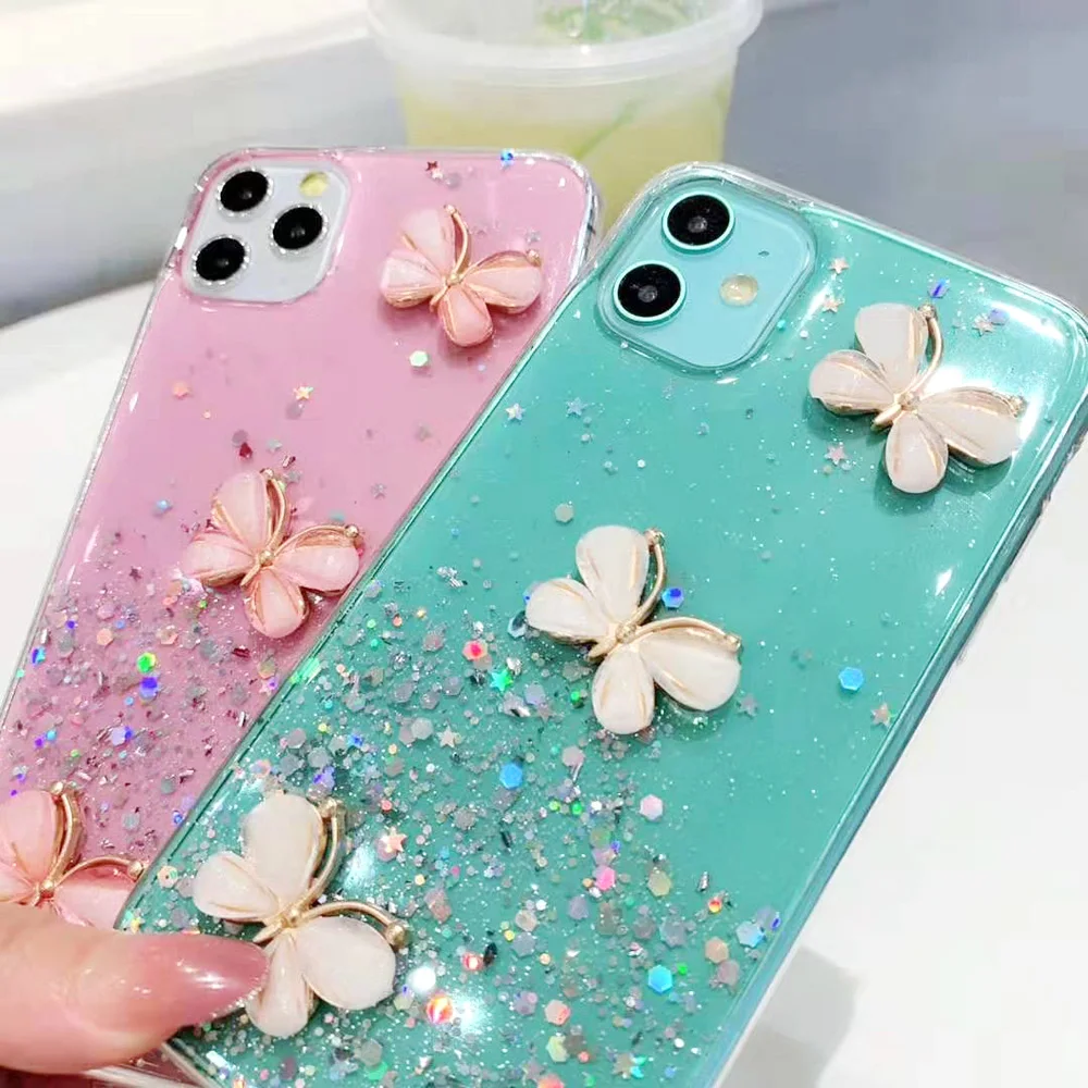 Для HUAWEI mate серии. P серии. Серия nova. Серия Honor. Мягкий силиконовый чехол для телефона с жидкими блестками звездами небом красивыми бабочками