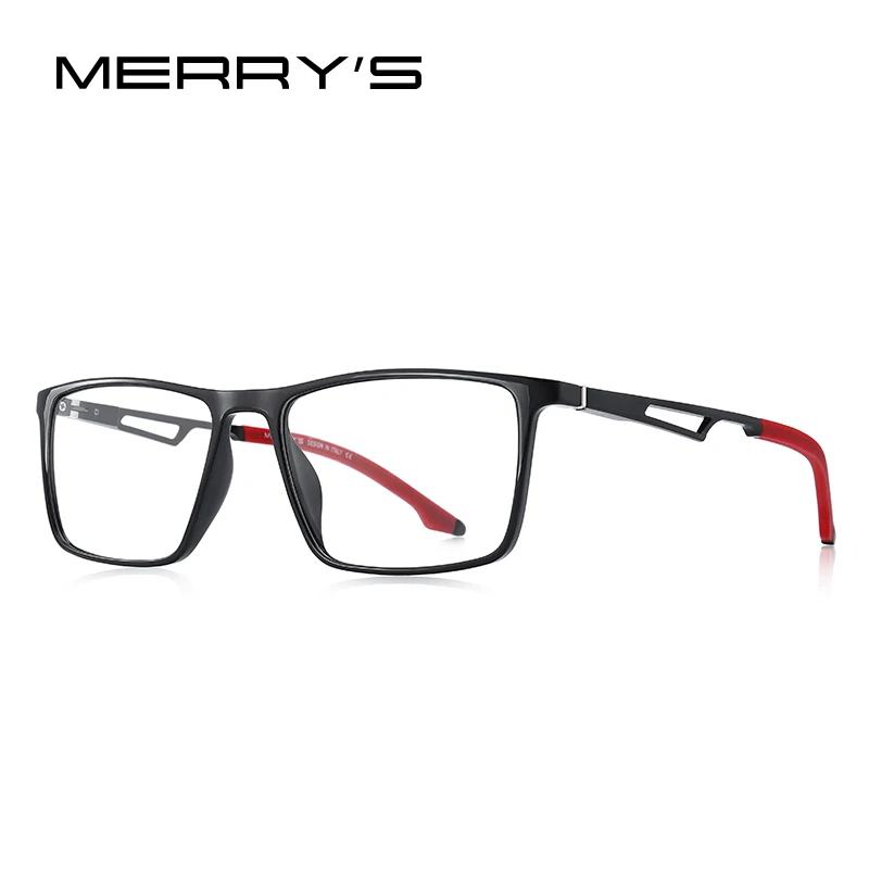 MERRYS дизайн, мужские очки для близорукости по рецепту, спортивные очки, оправа, ацетатная оправа, Алюминиевые ножки с силиконовым наконечником, S2270 - Цвет оправы: C01 Black Red
