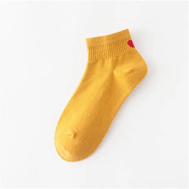 Yellow Heel Ankle Новые модные женские носки-трубы средней высоты на каблуке в стиле Харадзюку; милые женские повседневные носки с принтом в виде красного сердца; Meias; обувь для колледжа - Цвет: Yellow Heel Ankle