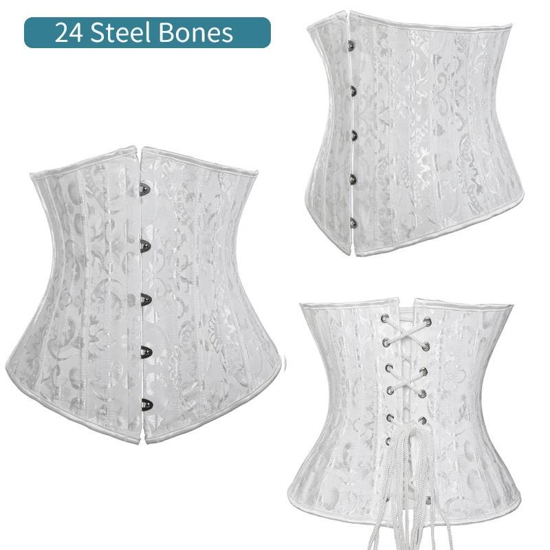 24 Steel Bones 4 Сексуальный корсет под грудь, корсетный корсет, утягивающий корсет, готическое бюстье, Женский атласный винтажный топ размера плюс S-6XL, корсет для тела - Цвет: 24 Steel Bones 4