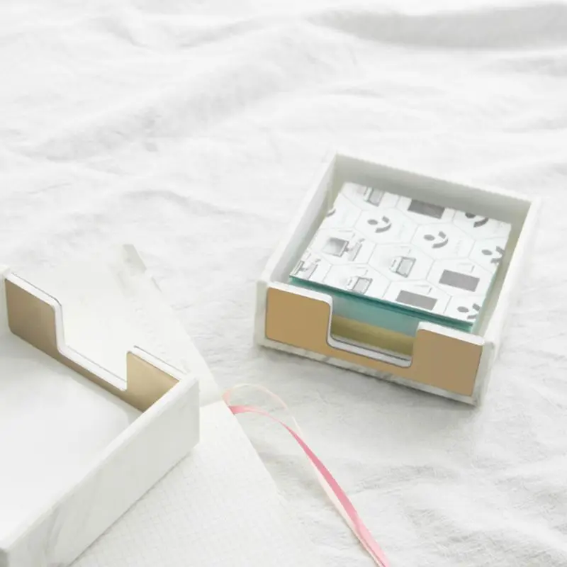 Marble Pattern Square Memo Box Sticky Note Storage Card Holder Organizer Supply