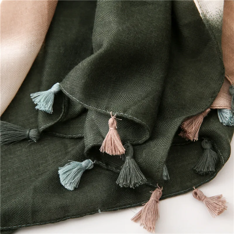 Женская мода простой Омбре кисточкой шаль из вискозы шарф осень зима принт теплый толстый пашминовый палантин мусульманский хиджаб Sjaal 180*100 см