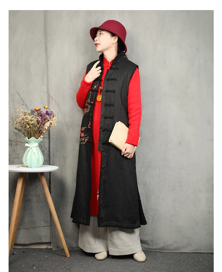 LZJN 2020 Spring Vest Women Waistcoat Warm Fleece Traditional Chinese Cardigan Long  Vest Ladies Sleeveless Veste Femme (1)