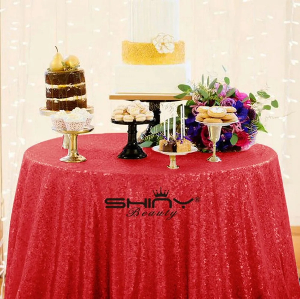 Tablecloth-Red-48Inch с блестками круглые блестящие скатерти, блестящая скатерть, свадебные Cover-M1017 с блестками