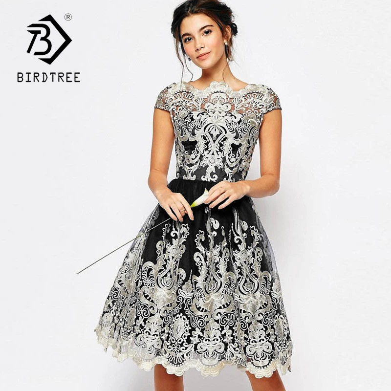 Вышитое Сетчатое модное платье с короткими рукавами летнее элегантное для