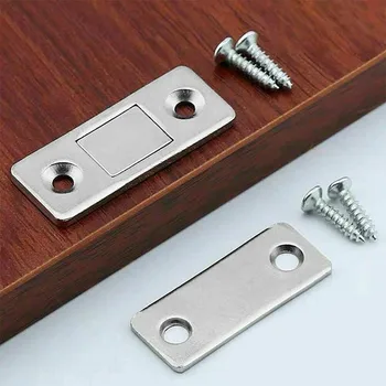 

1 Set Punch-free Magnetic Door Strong Closer Door Catch Latch Door Magnet for Furniture Cabinet Cupboard with Screws Ultra Thin