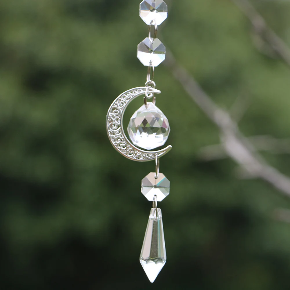 

Crystal Suncatcher with Moon Hanging Rainbow Maker Crystal Prism Sunshade Window Car Home Décor Gift