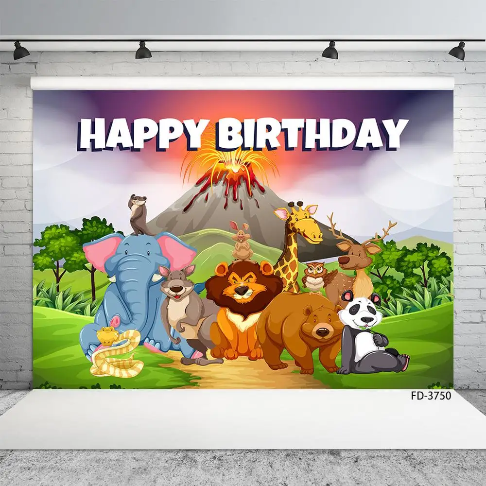 Cartoon Volcano Forest Animals Photographic Background Custom Backdrop for Children Baby Shower Birthday Photophone Photo Studio |