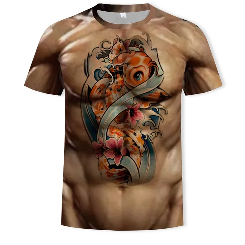 Мужская 3D футболка, бодибилдинг, имитация мускулов, тату, футболка, повседневная мужская Спортивная футболка, ММА Рашгард, забавный топ с коротким рукавом - Цвет: Photo Color