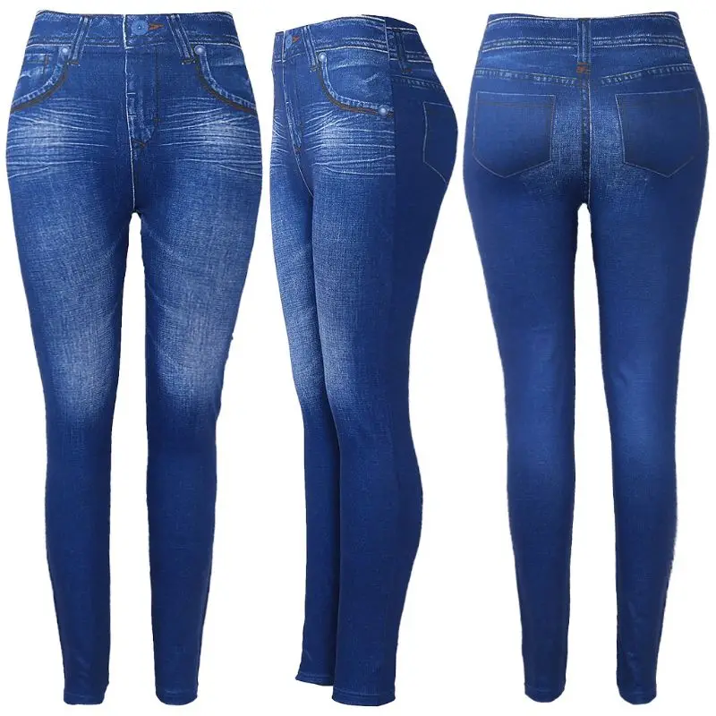 Женские зимние джеггинсы с флисовой подкладкой, бесшовные имитация джинсов, джинсовые узкие брюки-карандаш, 24BC