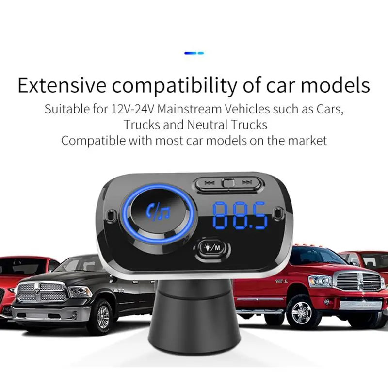 Беспроводной Bluetooth MP3 плеер FM передатчик автомобильный комплект громкой связи двойной USB QC3.0 быстрое зарядное устройство Красочный атмосферный светильник