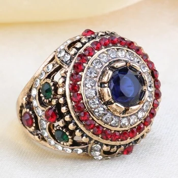 New Arabian Islamic Ethnic Style Bohemian Crystal Inlaid Ring Women s Ring Fashion Metal Crystal