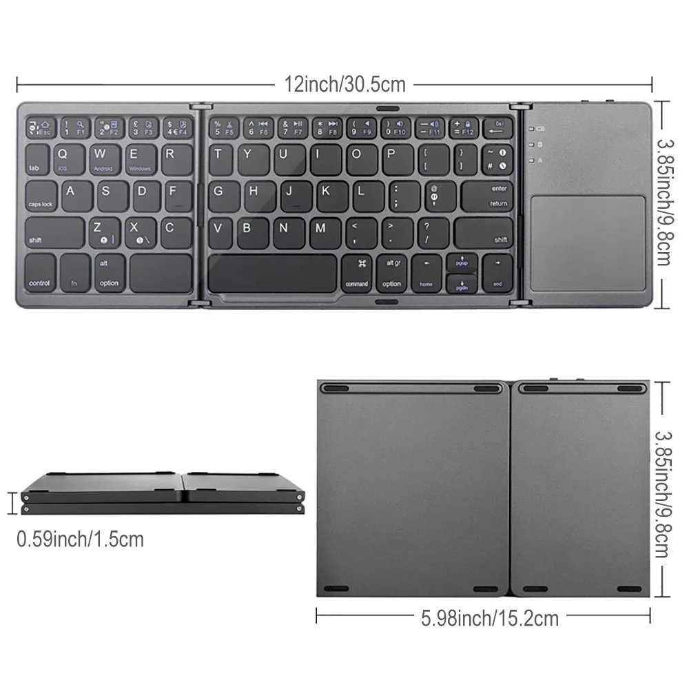 Recarregável, BT Touchpad, Teclado para IOS, Android, Windows, Tablet, iPad