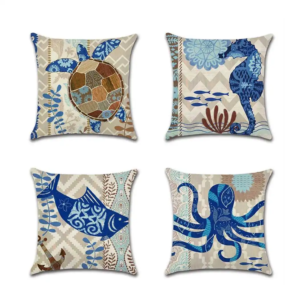 

Linen Marine Turtle Sofa Decorative Seahorse Octopus Cushion Cover Pillow Pillowcase 45*45cm Pillow Home Decor