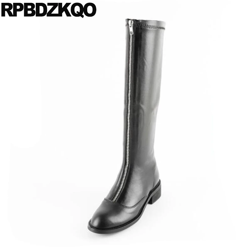 block long boots over the knee casual tall chinese chunky black front zipper luxury brand shoes women stretch round toe high new