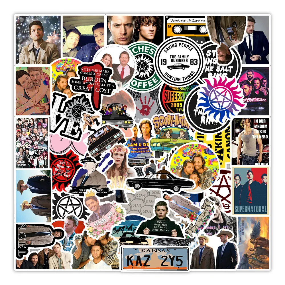 50pcs Classic TV Show Supernatural Stickers Waterproof PVC Skateboard Luggage Snowboard Motorcycle Bottle Funny Sticker Kids Toy cartoon stickers colorful stickers decorative stickers