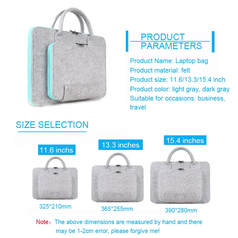 Laptop Bag Super Light Solid Wool Felt Handbag for 11 13 5Inch MacBook Lenovo Dell HP Asus Computer Bag Men Women