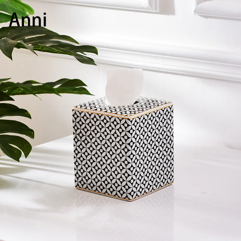 Modern Mosaic Ceramic Tissue Boxes European Simple Creativity Napkin Holder Desk Paper Towel Storage Box Living Room Decoration 3