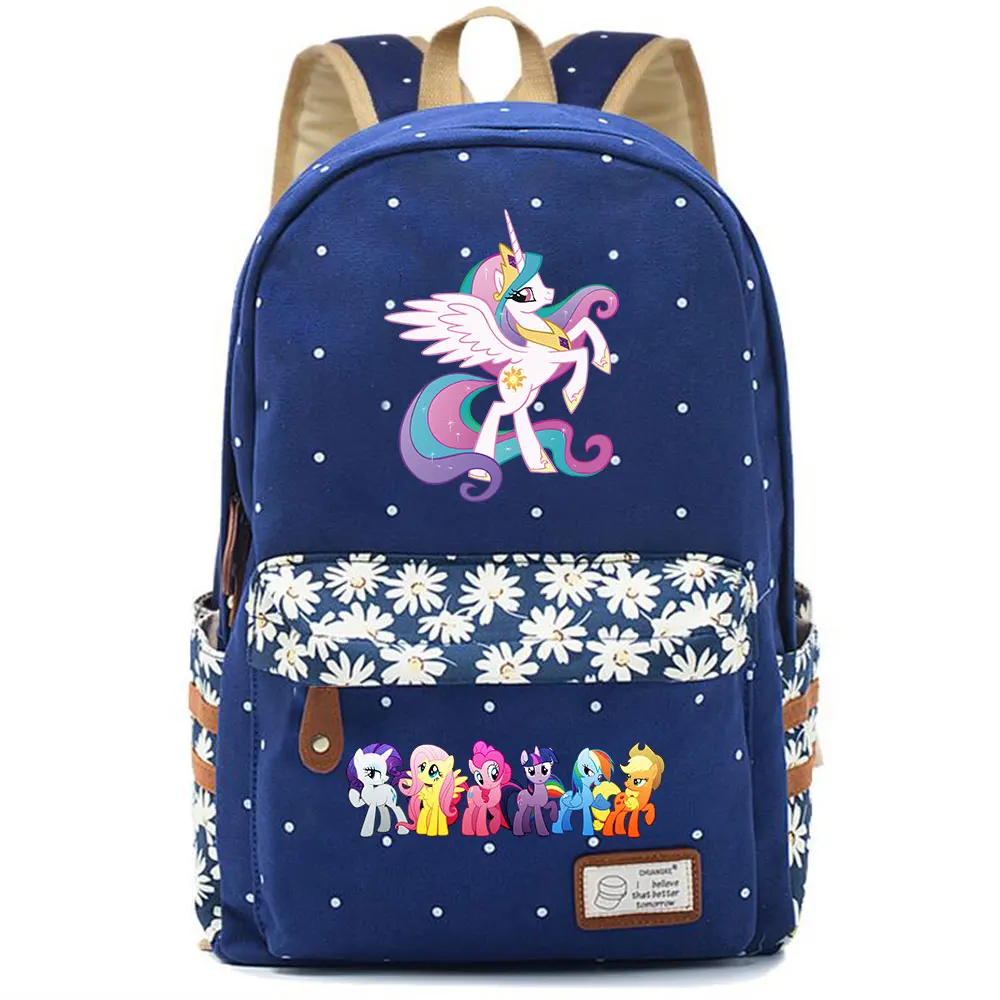 Christmas Cartoon Cutie My Little Pony Flowers Dot Boy Girl School bag Women Bagpack Teenagers Canvas Lady Femme Backpack - Цвет: F17-14