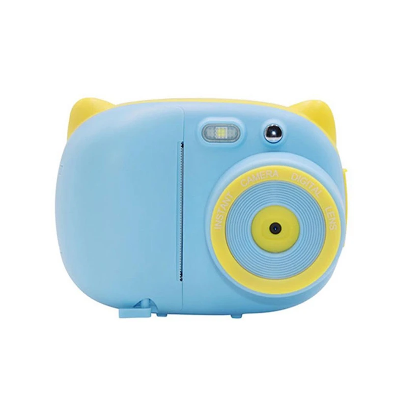 

ABHU- Cute Cartoon Children Camera Instant Photo Print Camera Digital Small SLR Camera 3 Roll Camera Paper Bule +32GTF C