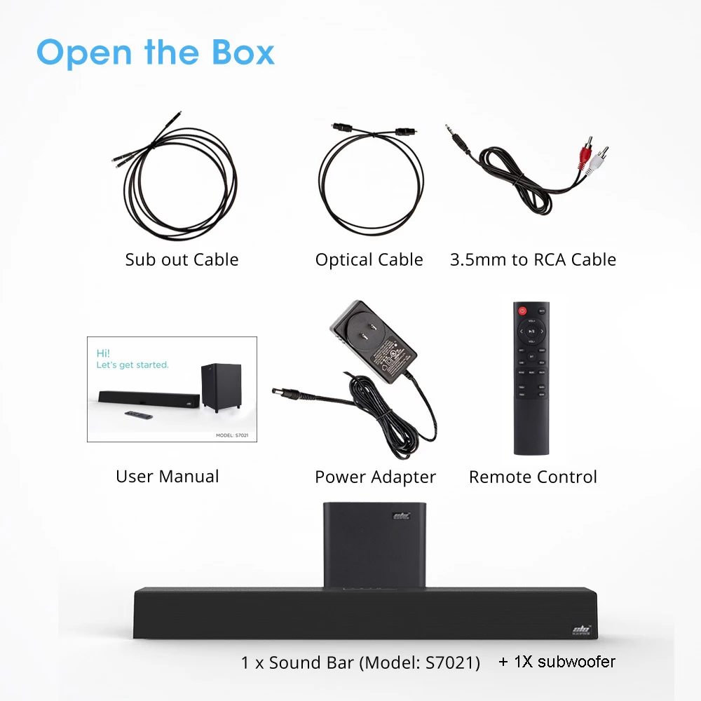100W TV SoundBar 2.1 Bluetooth Speaker 5.0 Home