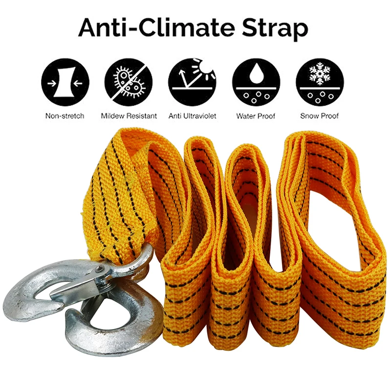 Zone Tech Rope Car Tow Towing Strap Hooks Cable Heavy Duty Emergency 3 Tons 10Ft 