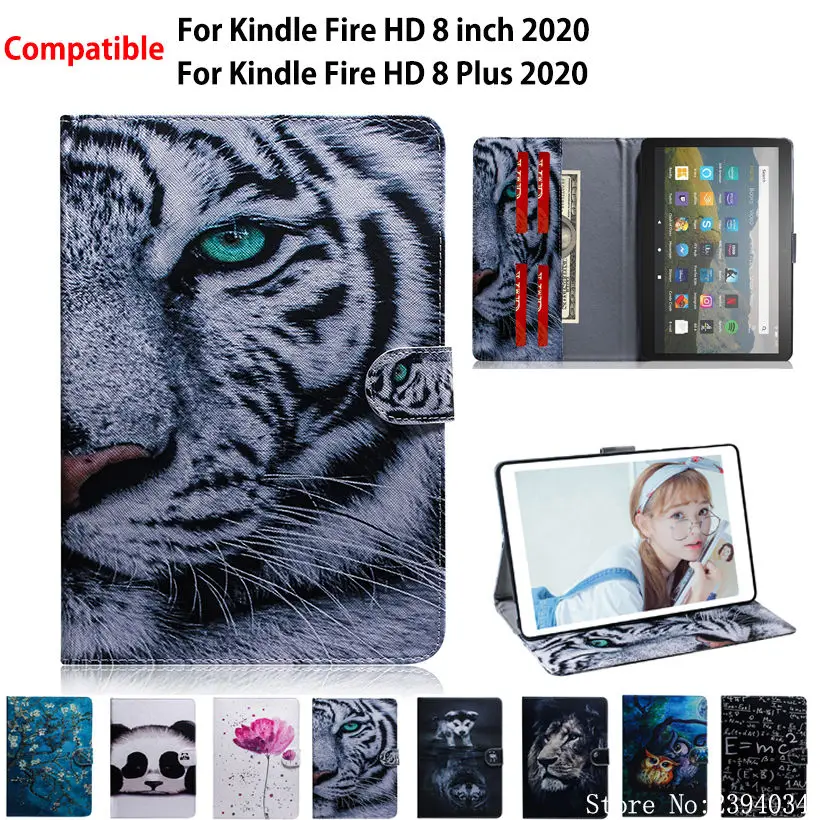 Custodia Con Motivo A Tigre Per Amazon Fire Hd8 Hd 8 2020 Cover Per Fire Hd 8 Plus 2020 Funda Tablet Flip Stand Shell Capa Coque