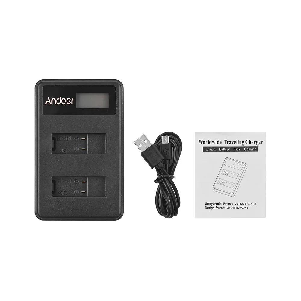 Andoer LCD 2 GOPRO5 Двойной аккумулятор зарядное устройство ЖК камера Зарядка батареи USB