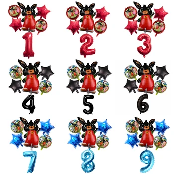 

6pcs BING Rabbit Foil Balloons Cartoon Animal Red Blue Black Number Birthday Party Spot Decorations Balloons Globos