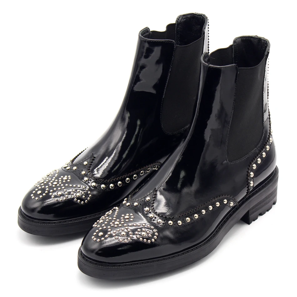 

Genuine Leather women Men fashion Ankle boots pointed toe slip-on rivet Oxford Shoes party dress shoes women men size 34-45