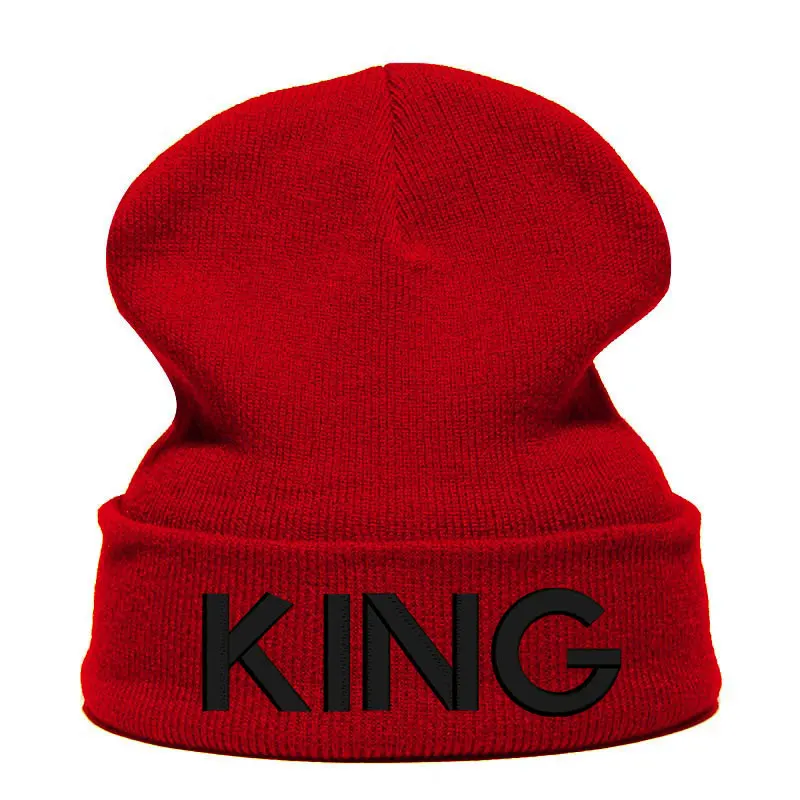 King Letter Beanie Hat Skullie шапка, вязаная шапка-носок зимняя Осенняя вязаная вышивка Кепка в стиле хип-хоп Мужская и женская Подростковая Кепка для уличных танцев черная - Цвет: wine black