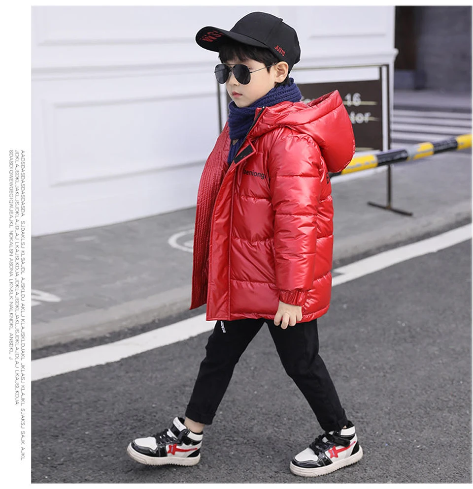 Красный Children Winter warm jacket Girl Clothes Silver Boys Overcoat Hooded Waterproof Coat Clothing Outwear Kids Parka - Цвет: Красный