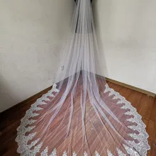 Настоящая фотография белого цвета слоновой кости 10" W x 120"(3 метра) свадебная вуаль собора длинная кружевная Фата с расческой свадебные аксессуары
