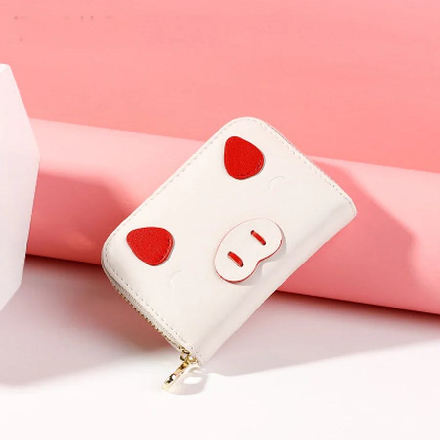 

Cute Cartoon Pig applique Wallet Women Organ Card Wallets Multi-function Bank Card Coin Purse Zipper Multi-card Pu Leather Purse