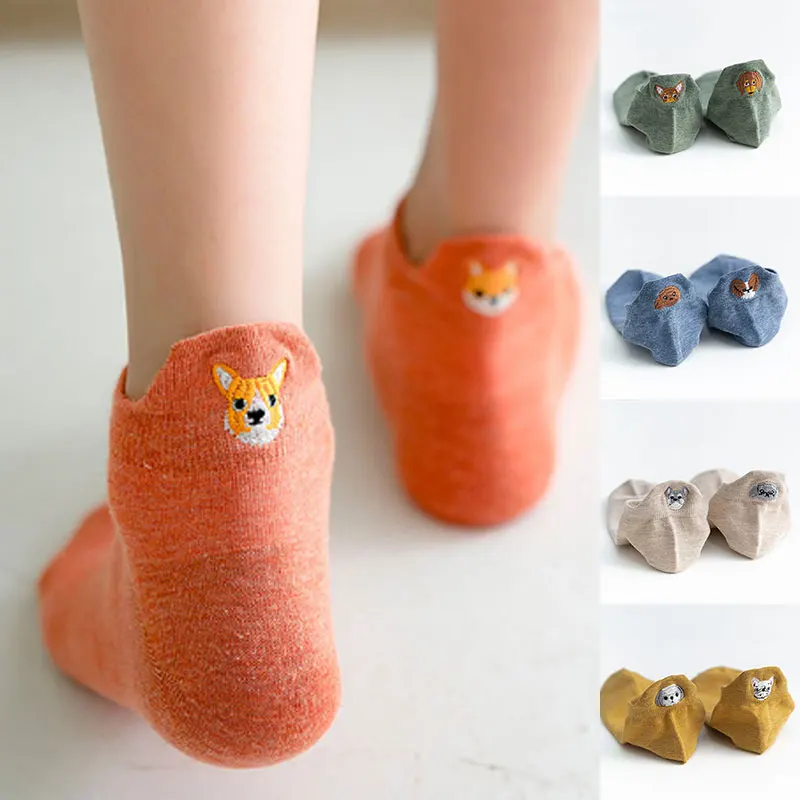

New Hot Embroidered nvisible Breathable Ladies Spring And Autumn All-match One-size Boat Short All-match One-size Cotton Socks