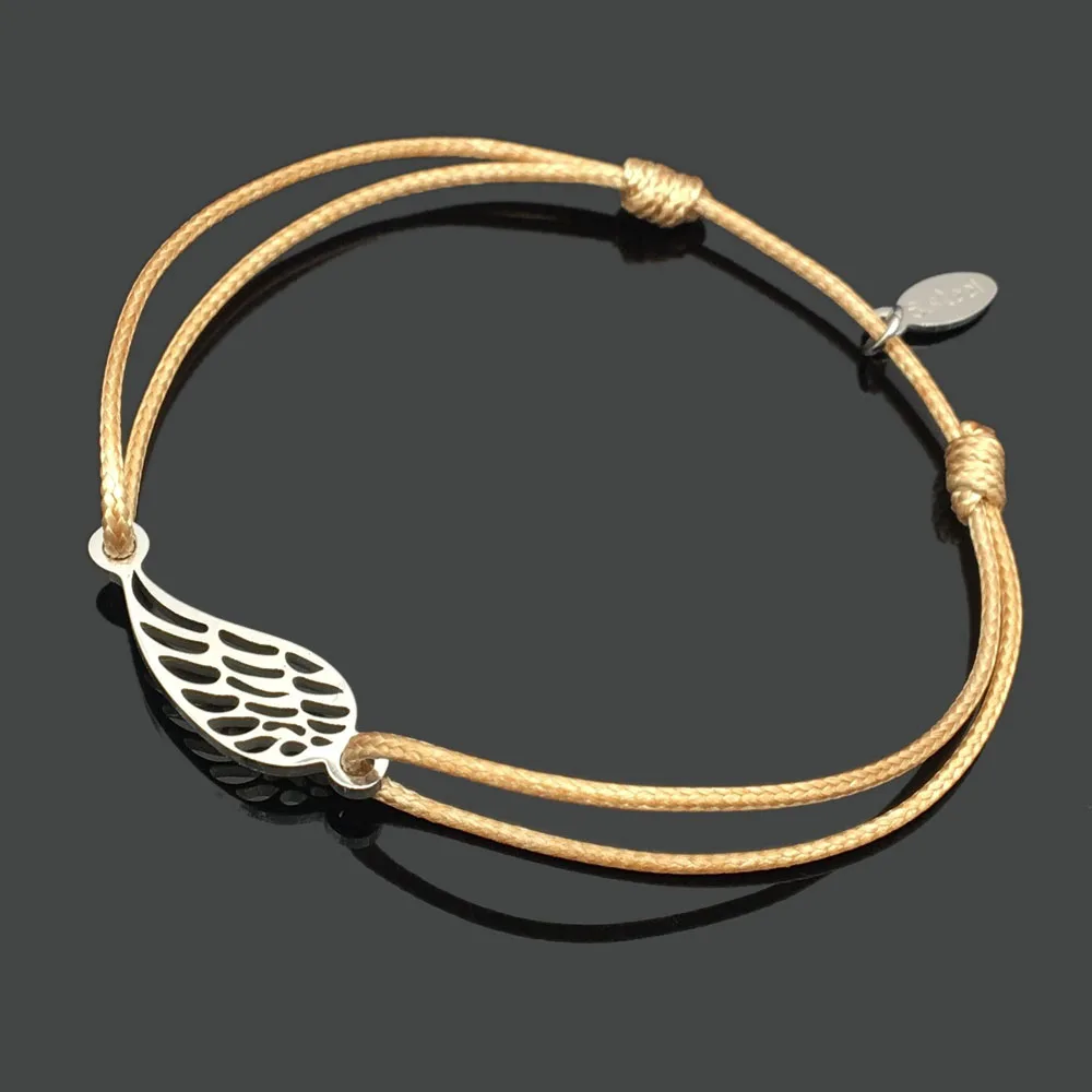 

Wish Bracelet Feather Wing Stainless Steel Charm Cord Bracelet Adjustable Pendant String Lucky Bracelet For Women Girl