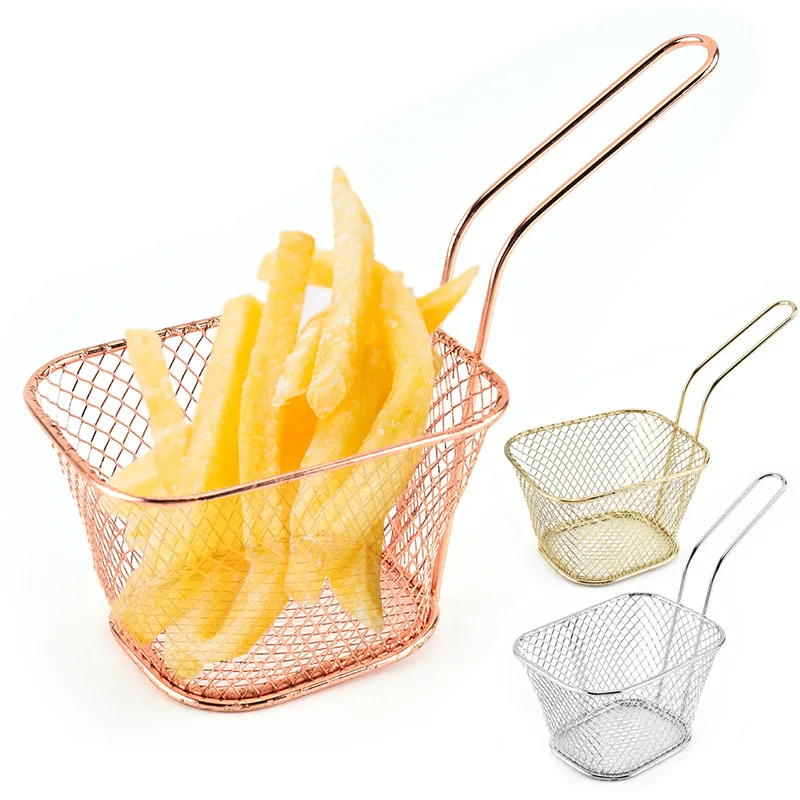 Electroplate Stainless Steel Mini Frying Basket Mesh Portable French