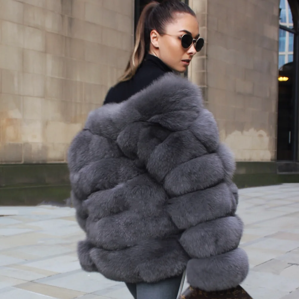 Пальто из натурального меха, Женское зимнее пальто, женские темно-серые куртки больших размеров, куртка из натуральной кожи, пальто из натурального меха лисы с воротником